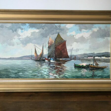 BORDERIE BATEAUX DE PECHE HUILE SUR TOILE