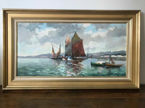BORDERIE BATEAUX DE PECHE HUILE SUR TOILE