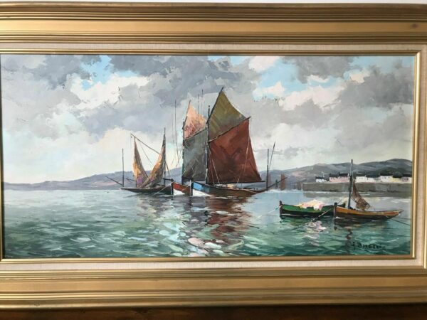 BORDERIE BATEAUX DE PECHE HUILE SUR TOILE – Image 2