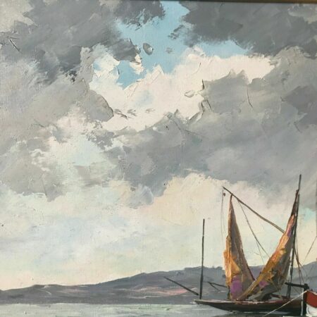 BORDERIE BATEAUX DE PECHE HUILE SUR TOILE – Image 3