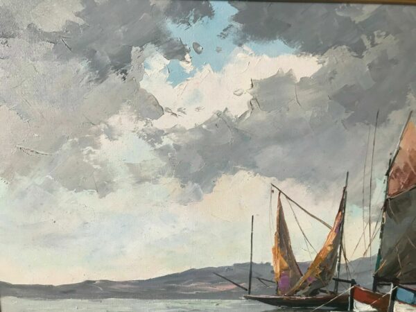 BORDERIE BATEAUX DE PECHE HUILE SUR TOILE – Image 3