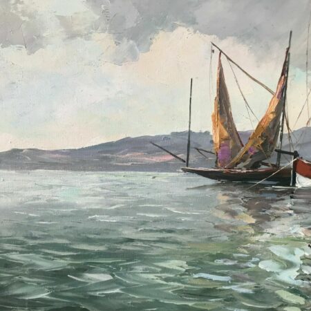 BORDERIE BATEAUX DE PECHE HUILE SUR TOILE – Image 4