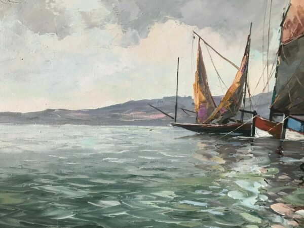 BORDERIE BATEAUX DE PECHE HUILE SUR TOILE – Image 4