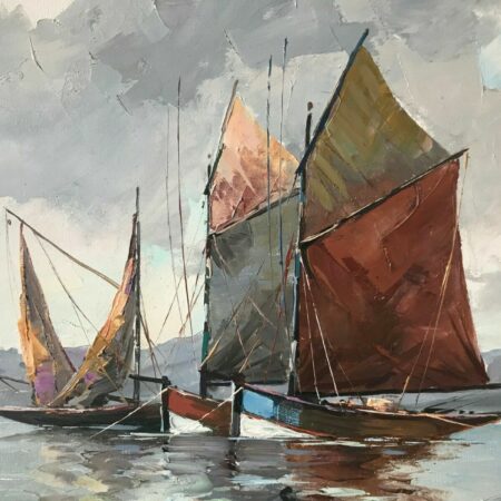 BORDERIE BATEAUX DE PECHE HUILE SUR TOILE – Image 5