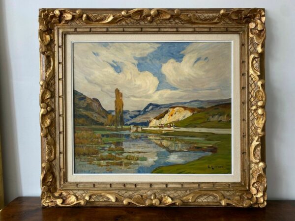 TERRAIRE HUILE SUR TOILE LAC DE MONTAGNE