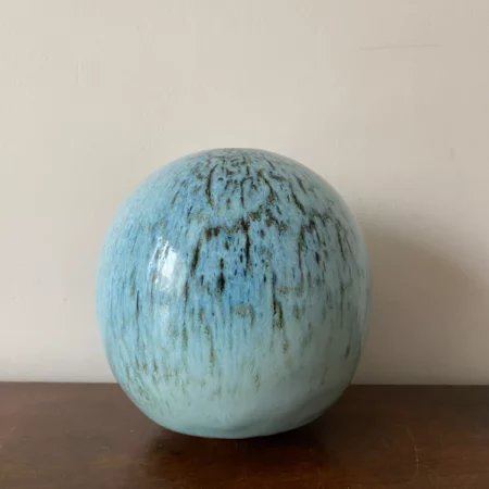 MARC UZAN MARCUZ VASE BOULE GRES EMAILLE BLEU