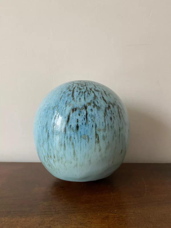 MARC UZAN MARCUZ VASE BOULE GRES EMAILLE BLEU