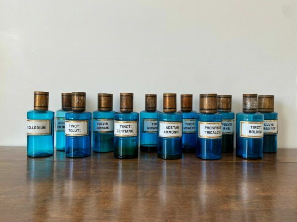 12 POTS A PHARMACIE VERRE BLEU XIXEME