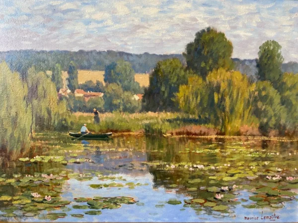 LEMAITRE HUILE SUR TOILE PAYSAGE LACUSTRE – Image 2