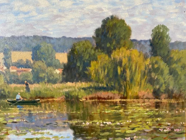LEMAITRE HUILE SUR TOILE PAYSAGE LACUSTRE – Image 4
